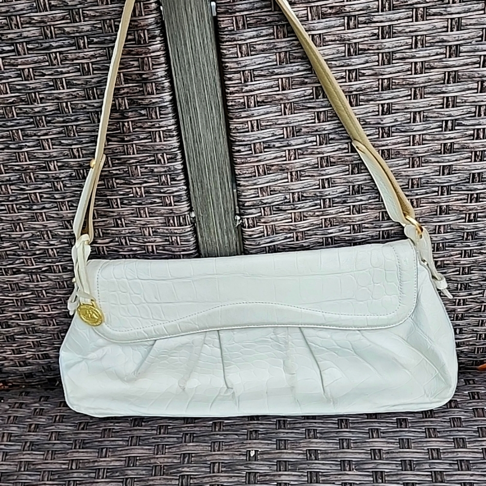 AUTHENTIC BRAHMIN WHITE LEATHER PURSE HANDBAG 14.5" X 7" X 3"